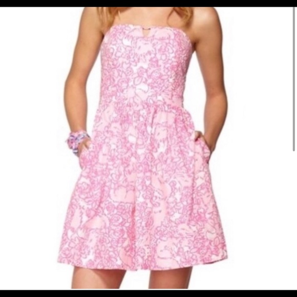 Lilly Pulitzer Pink & White Floral Strapless Dress- Size 0 - Picture 1 of 4